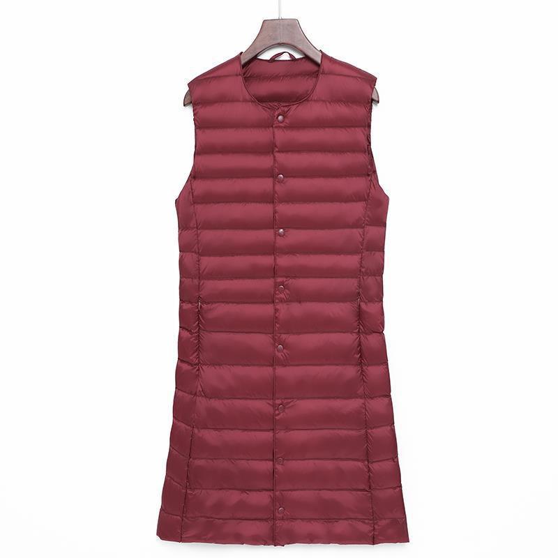 Womens Mid-Length Sleeveless Down Vest White Duck 51-100g Warm Lightweight Outerwear Winter Office Casual