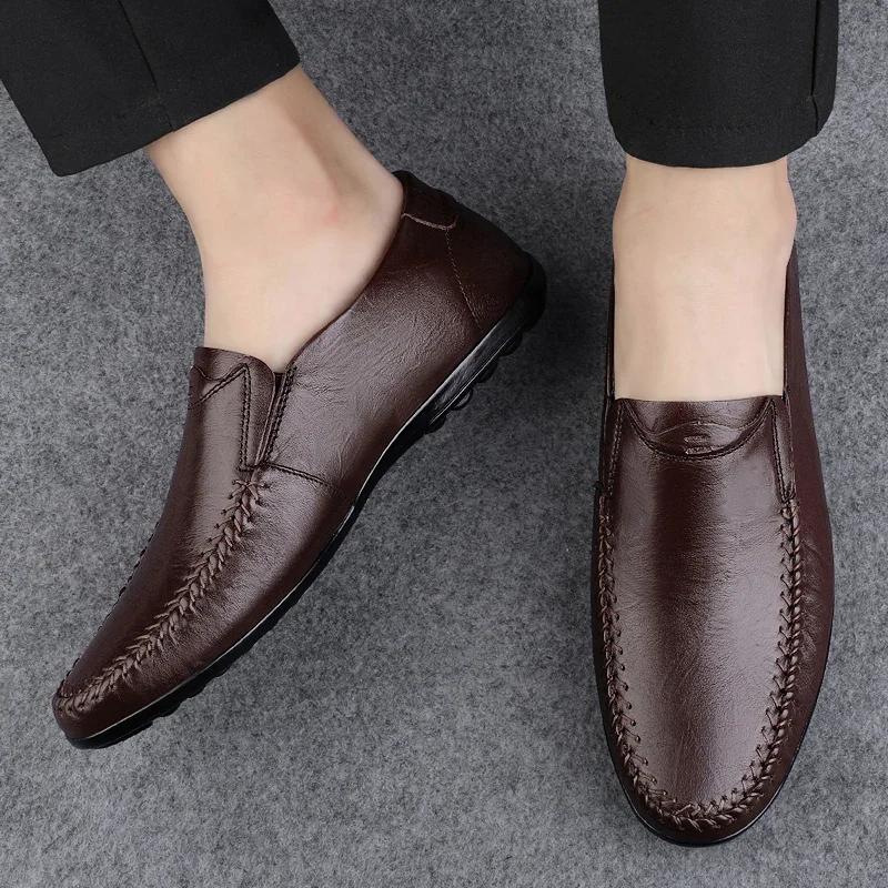 Fashion All-match Walking Men's Shoes High-end Handmade Genuine Leather Men Loafers Italian Flats Luxury Brand Light Mens Casual Shoes