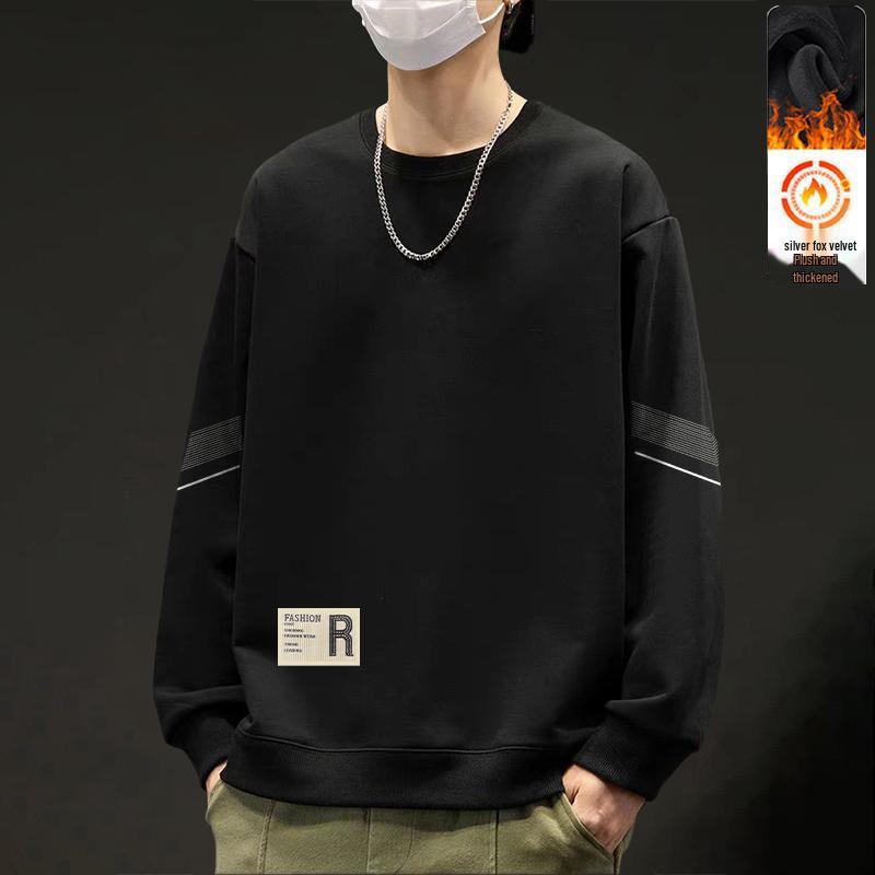 Quick-Shipping Fleece Hoodie: Men's Trendy Loose Fit, Round Neck, Long Sleeve Top for Autumn/Winter