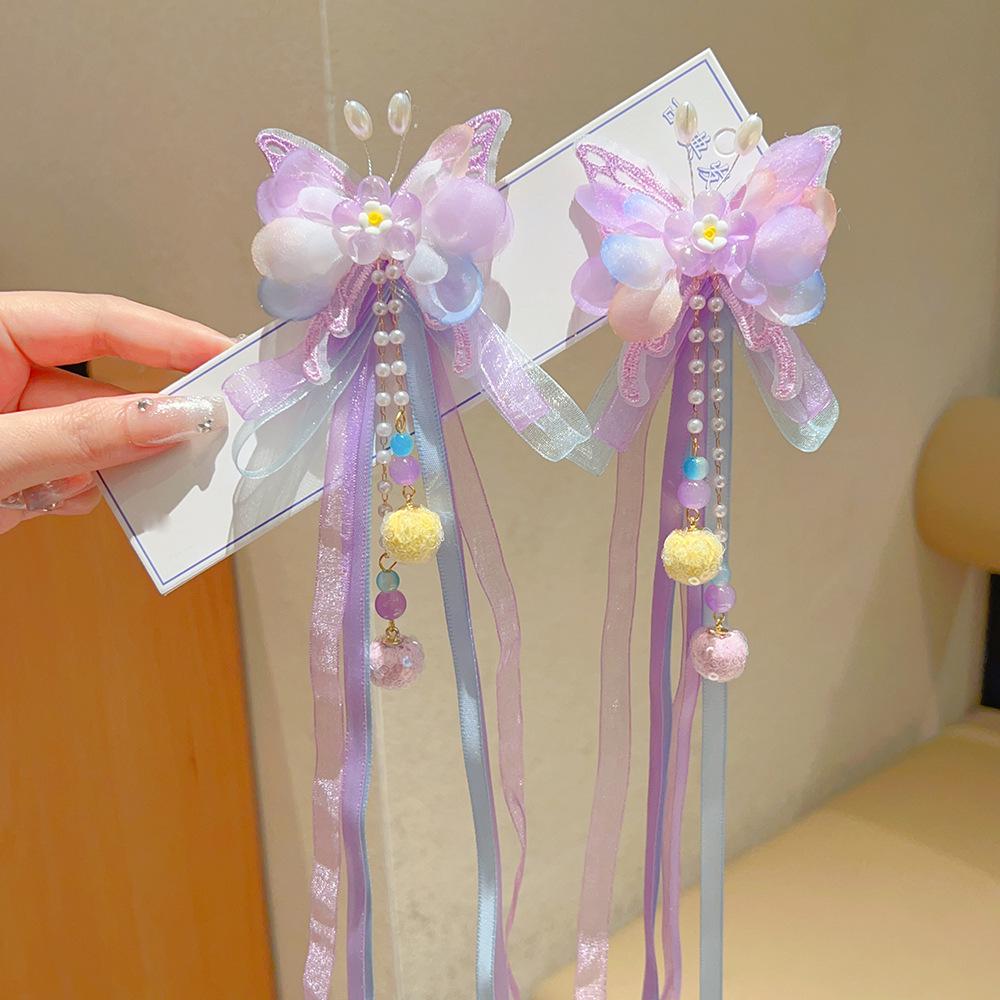 Girls Fairy Hanfu Tassel Headdress - Princess Hair Accessories with Long Ribbons