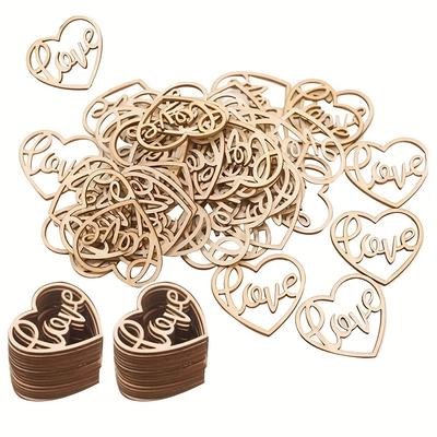 50 Pcs Wooden Embellishments,Weddings Heart Shaped Embellishment DIY Cutout Wooden Slices Unfinished for Weddings Parties Anniversaries Gifts Arts