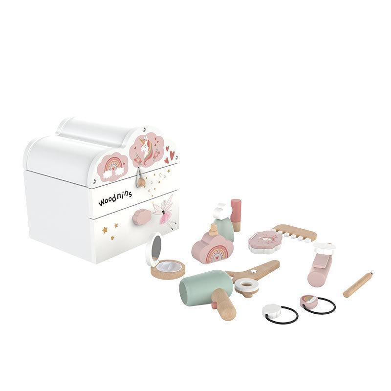 Girl Pretend Wooden Makeup Box Cloud Toy With Crafting For Toddlers Gift