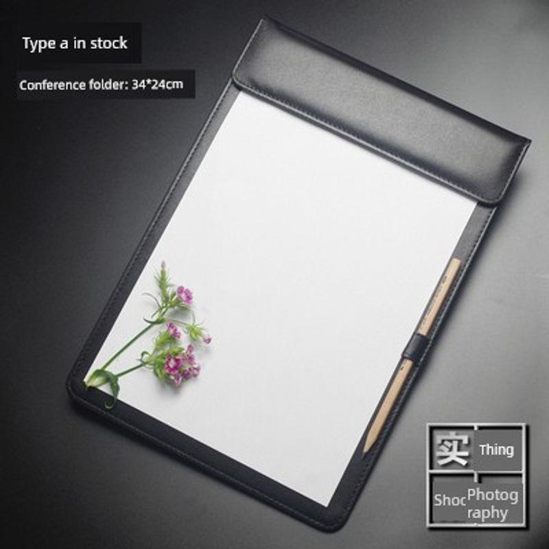 

Magnetic PU Leather A4 Conference Clip Business Writing Pad Conference Pad Record Folder Hotel Office Document Folder Black Model A, In-Stock, with Pencil Case