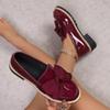 Damen Übergröße Britischer Stil Lackleder Loafers Neue Herbst Schleife Mittelhoch Blockabsatz Schuhe