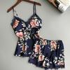 European & American Women's Sexy Silk-Feel Printed Pajamas, Plus Size, Two-Piece Set