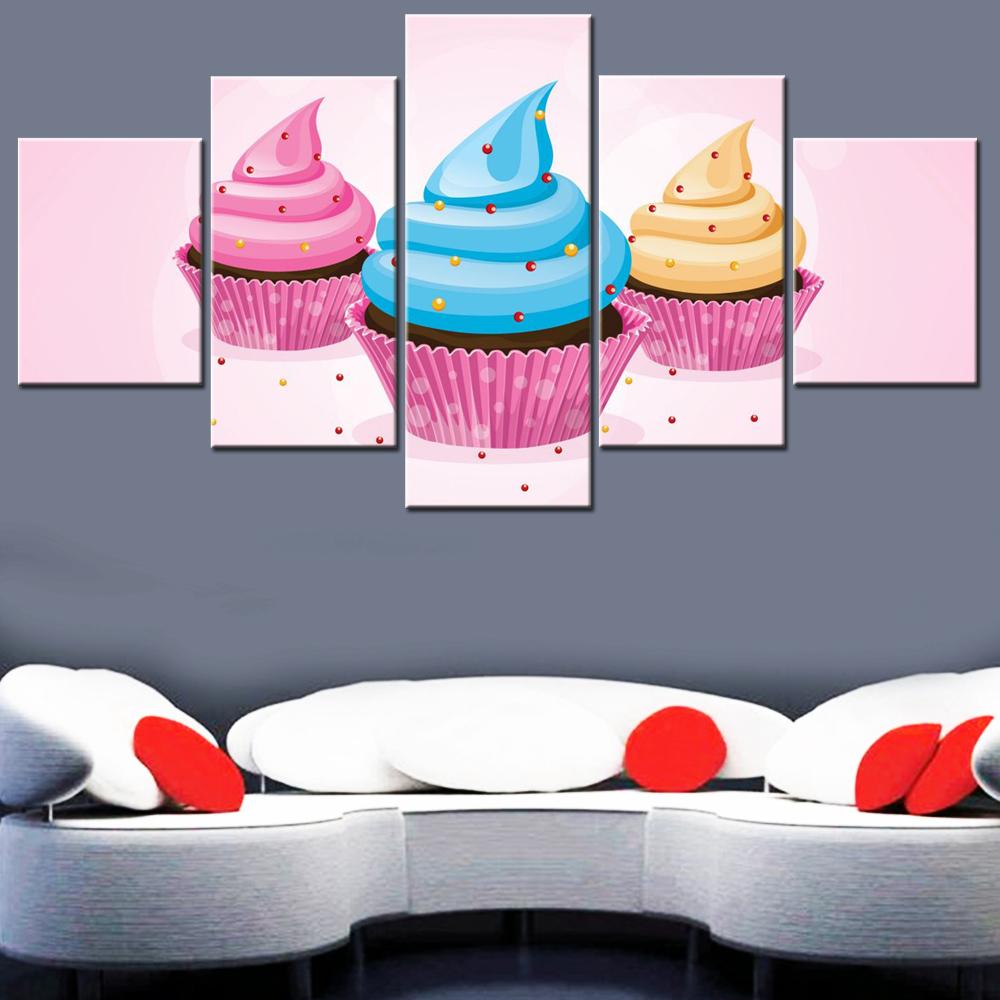 

5 Pieces Canvas Wall Arts Poster Painting Food Ice cream Cupcake Wallpaper Interior Home Decor Morder Picture Printing Mural 20X35 20X45 20X55CM