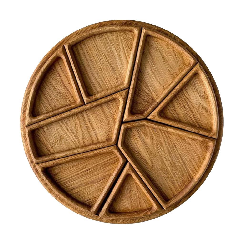 8-Section Wood Appetizer Plate Detachable Snack Plate with 8 Compartments for Serving Sharing and Displaying Food