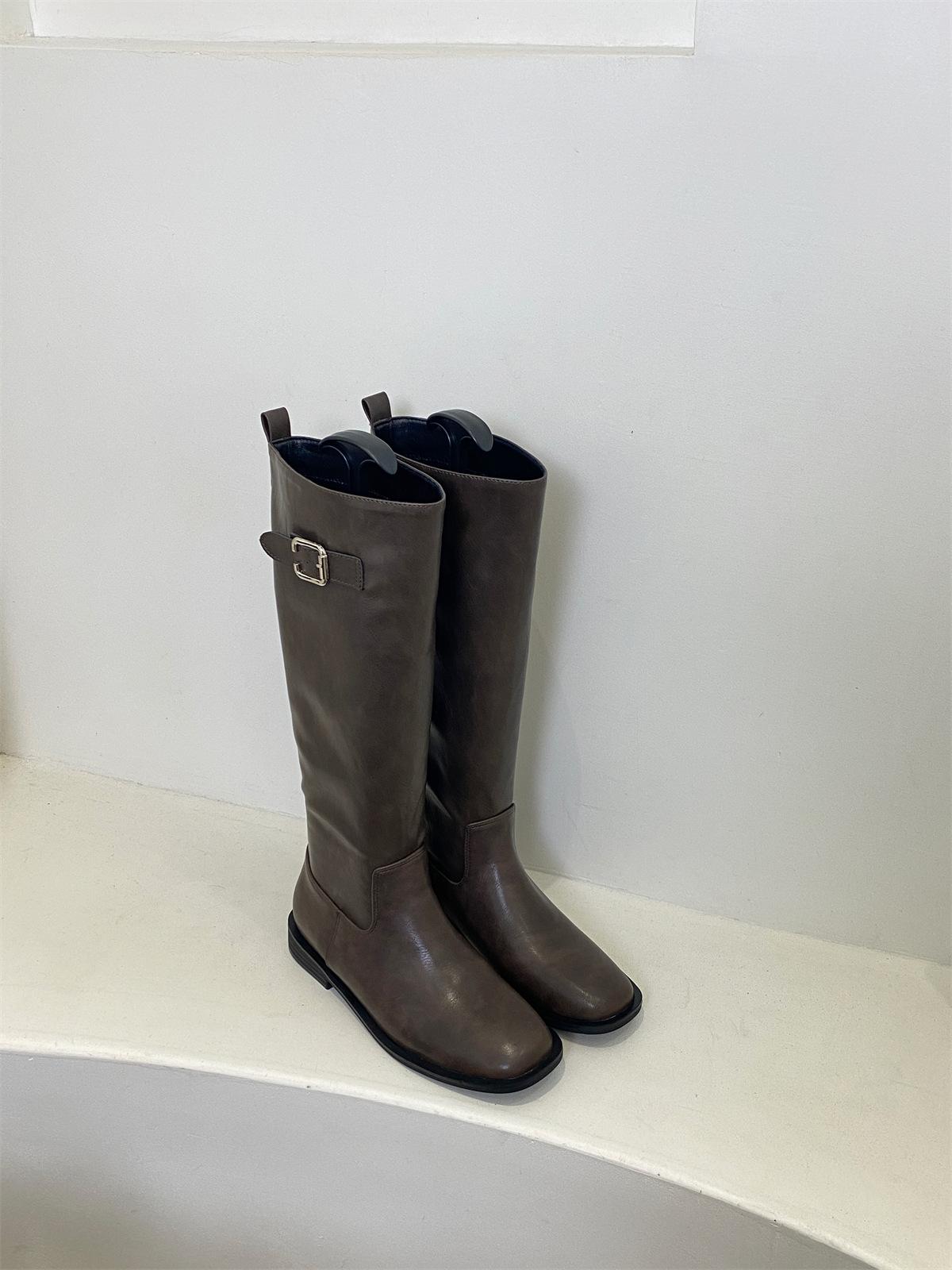 

Flat-bottomed Korean skinny long knight boots women s shoes 2025 new autumn and winter black straight boots medium long boots 40