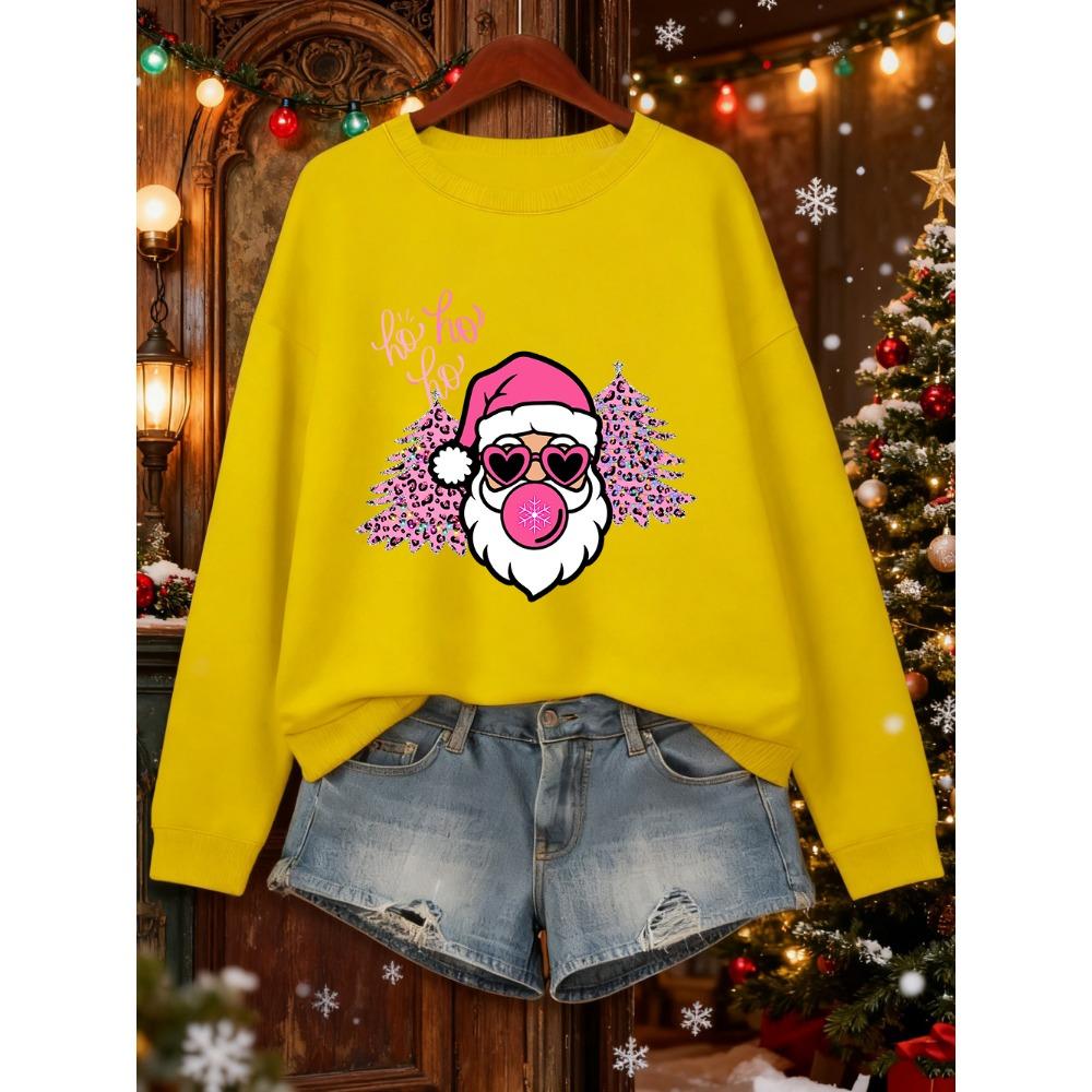 Merry Christmas Tree Santa Claus Prints Sweatshirt Women Loose Soft Hoodie Warm Crewneck Clothes Winter Casual Pullover