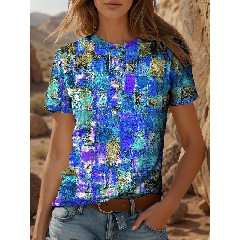 Sommer Damen Print T-Shirt V-Ausschnitt Kurzarm Oberteile Tees Freizeitkleidung Mehrere Stile und Größen zur Auswahl