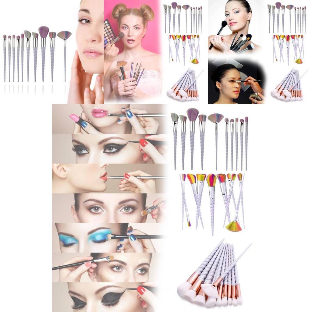 Bunte Einhorn-Make-up-Pinsel mit langem Griff, mit haltbaren Kunststoffgriffen und Nylonborsten