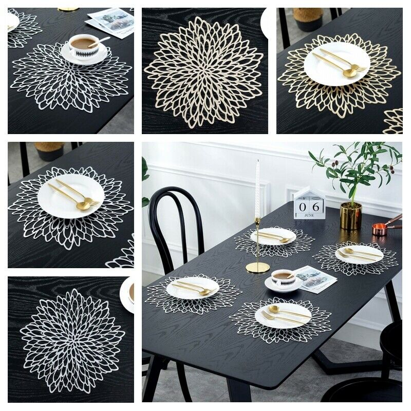 2Pcs  PVC Hollow Insulation Coaster Pads Table Bowl Mat Home Christmas Decor Heat Resistant Flower Shape Placemat for Dining Table
