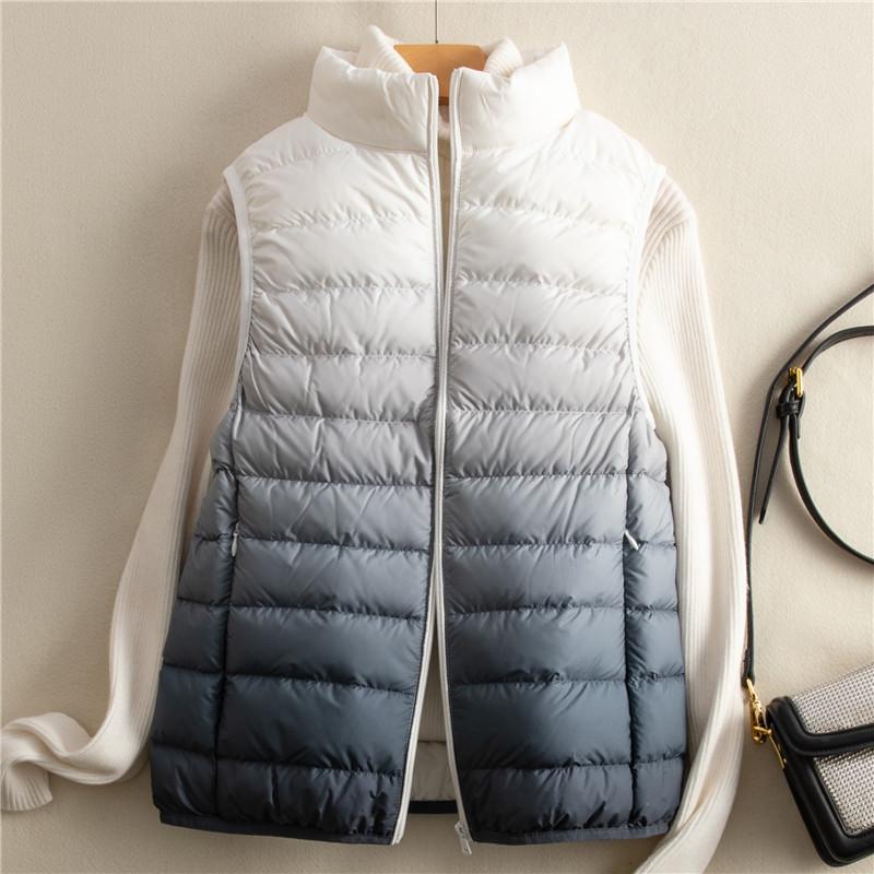 Gradual Change of Color Light Down Jacket Women's Down Vest 90 White Duck Down Women's Stand-up Collar Vest Light Plus Size
