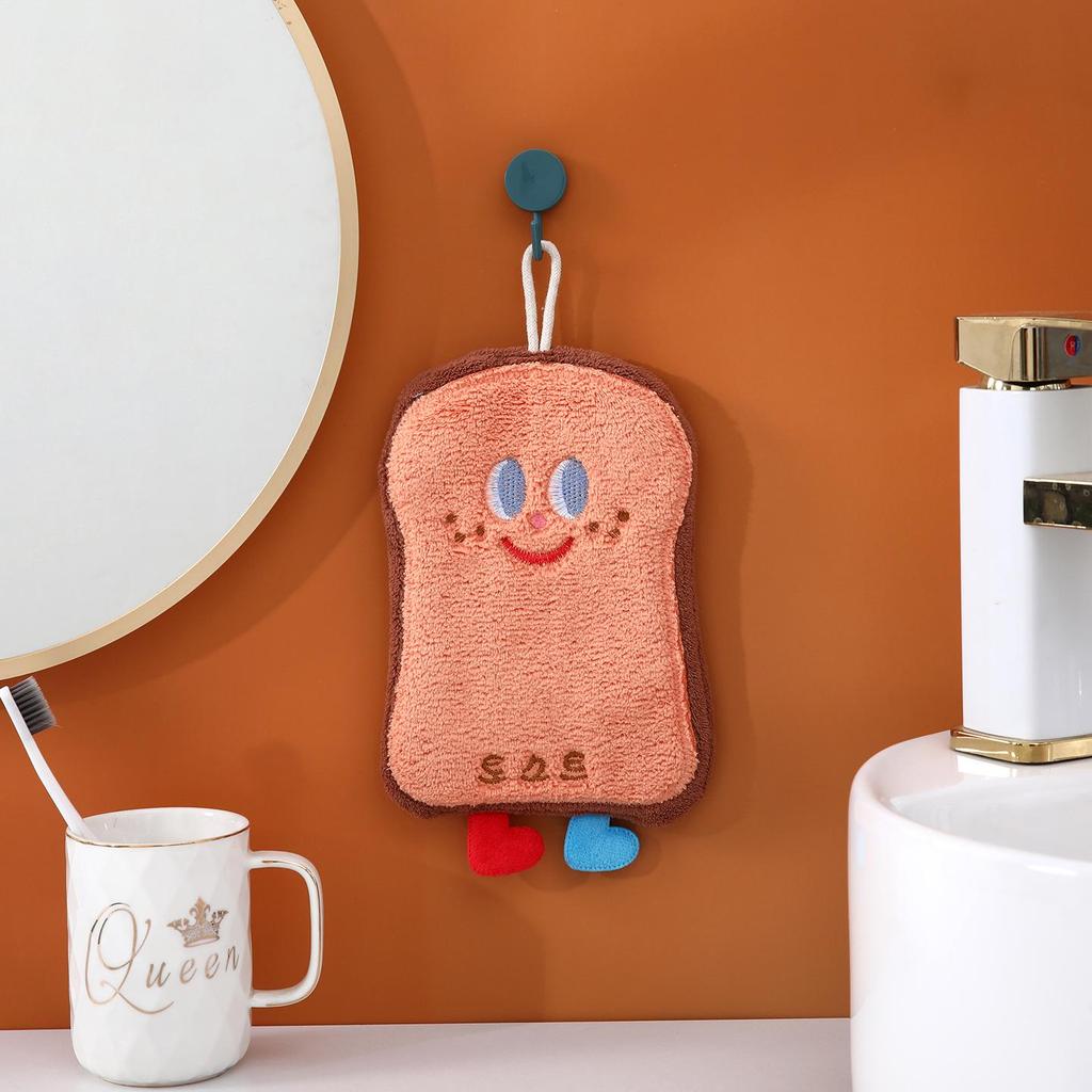 Cartoon Cheese Design Coral Fleece Hand Towel - Absorbent & Thick for Bathroom/Kitchen