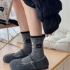 Cute Cartoon Cat Thickened Wool Socks for Autumn and Winter, Women's Warm Mid-calf Socks, Color-blocking Pile Socks