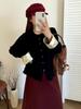 Elegant Plus Size Women's Red Jacket - New Chinese National Style, Autumn 2025 Knitwear, Style 22115
