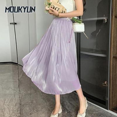 Tule Streamer Mesh Rok Zomer Dames Koreaanse Mode A-lijn Roze Lange Rokken Vrouwelijke Casual Elegante Geplooide Rokken
