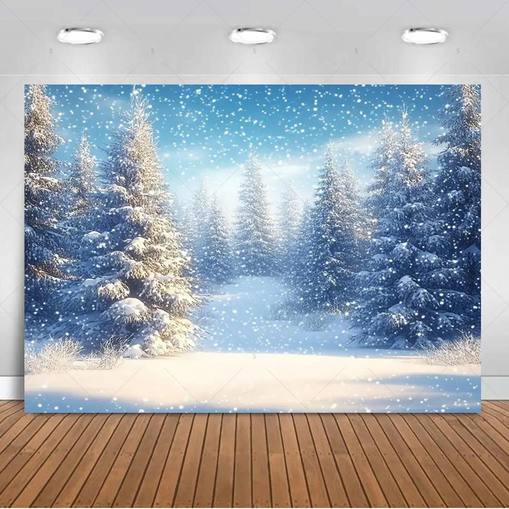 Paesaggio Invernale Scena di Neve Foresta Bianca Sfondo Fotografico Forniture Decorazioni Festa di Natale Striscione di Sfondo Oggetto di Scena per Foto