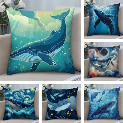 Whale Fashion Cushion Cover Plush Fabric Soft DoubleSided Printed Sofa Warm Winter Home Child Gift Pillow Case