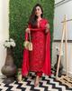 Bollywood Red Kurti Women Cotton Rayon Top Tunic Kurta Pant Dupatta Set Dress