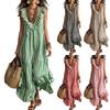 Women's Bohemian Striped Maxi Dress with Ruffle V-Neck Sleeveless Loose Fit for Vacation Travel