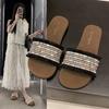 Niche Design Soft Flat Bottom One-word Drag Summer 2025 New Korean Version Woven Casual Wear Open-toed Cool Slippers