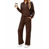 Women's Casual Half Zip Hoodie with Collar and Wide Leg Pants Set