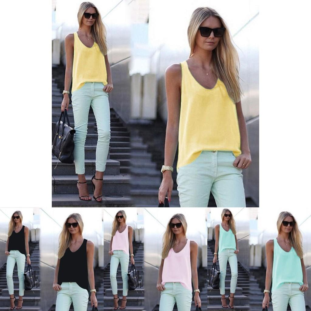 Stylish Womens V Neck Chiffon Sleeveless Vest Comfortable Loose Casual Summer Shirt