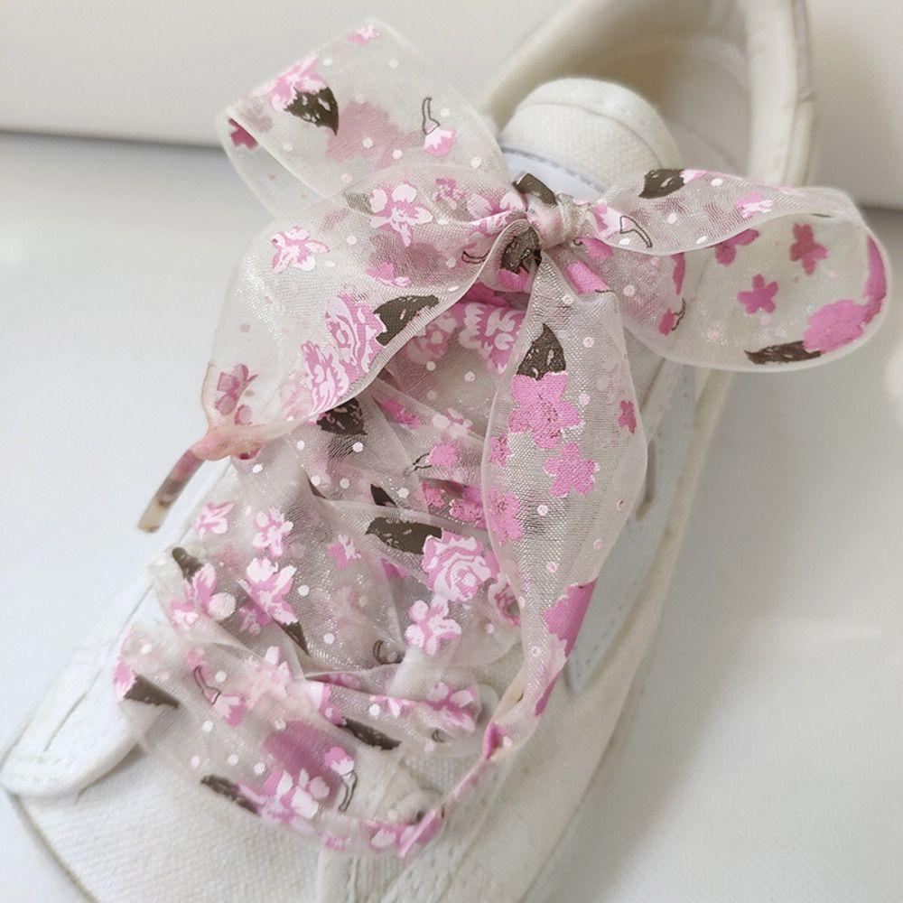 1 Pair Snow Yarn Printing Shoelaces 2.7CM Width Women Strings Transparent Sports Sneaker Shoelace