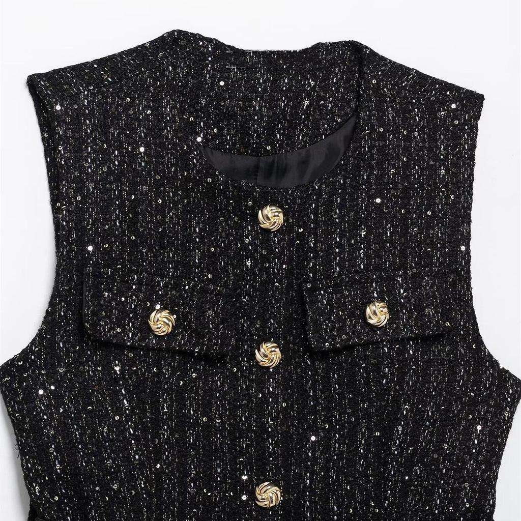 2025 Spring Women's Slim Textured Vest and Single-Breasted Cardigan