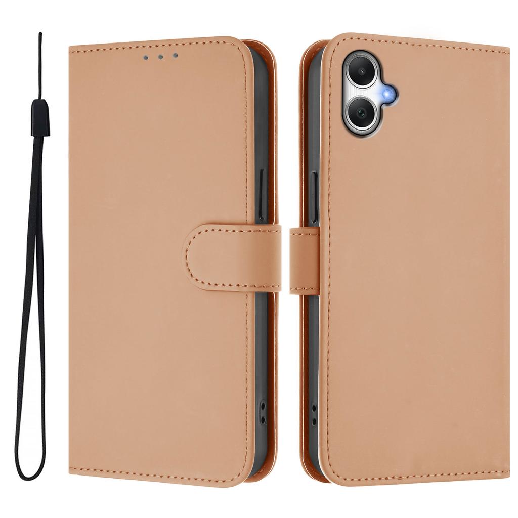 For Samsung Galaxy A05 4G Case Solid Color Wallet Leather Phone Cover with Strap