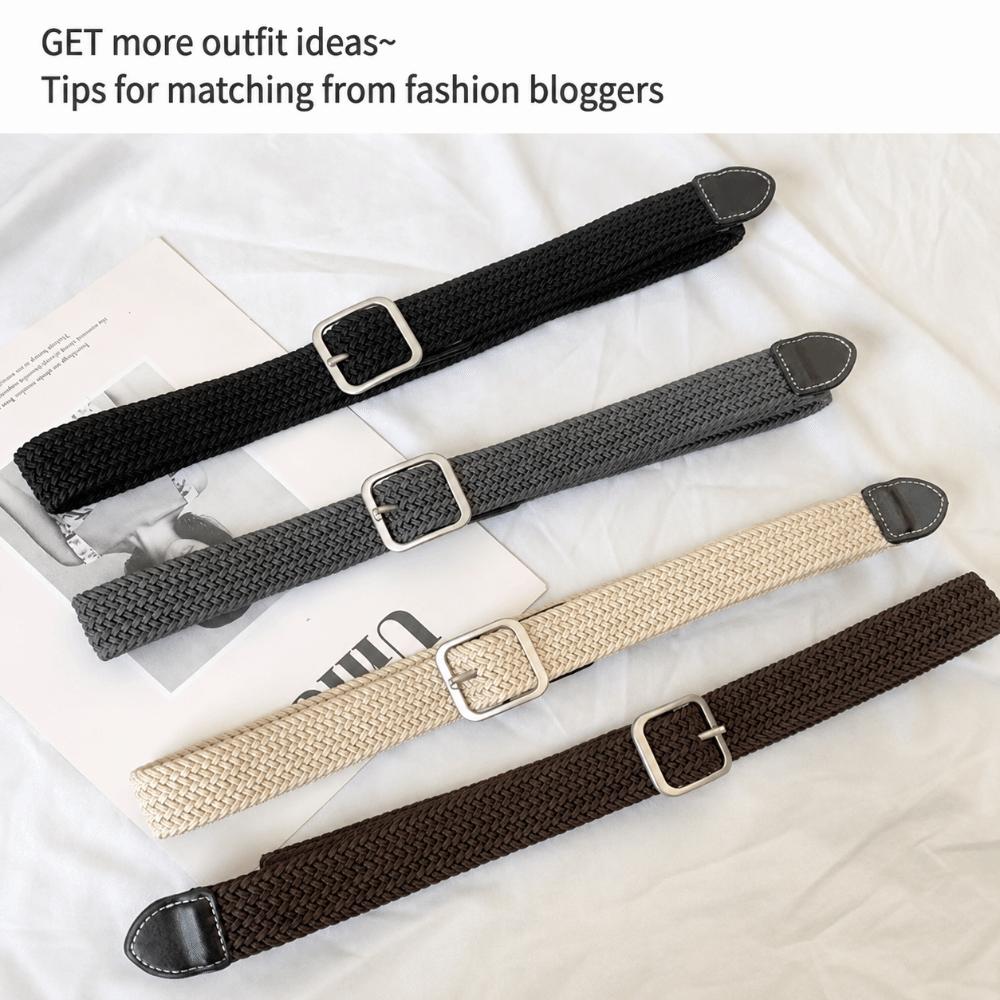 Braideds Woven Stretch Belt Plain Color Elastic Belt Fashion Canvas Belt Men Women
