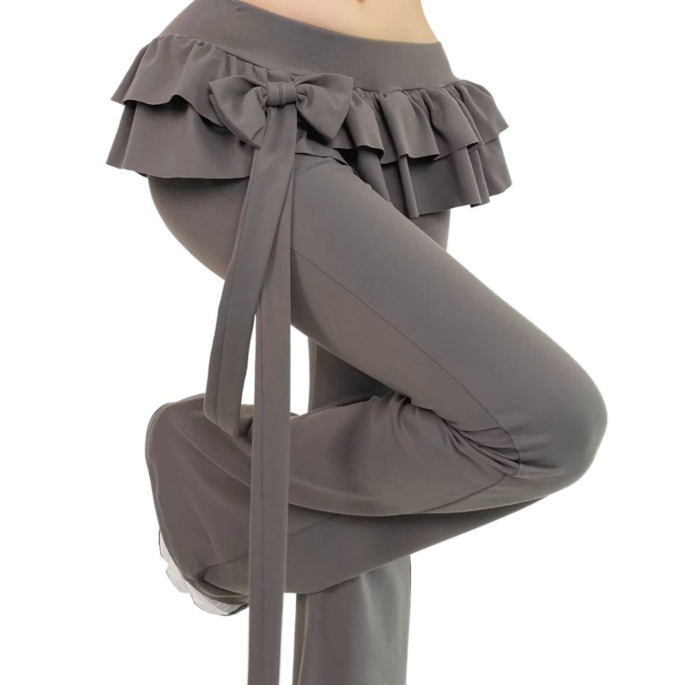 Low Waist Apron Skirt Flared Pants Ice Silk Bell-bottom Trousers Casual Pants for Women Ladies