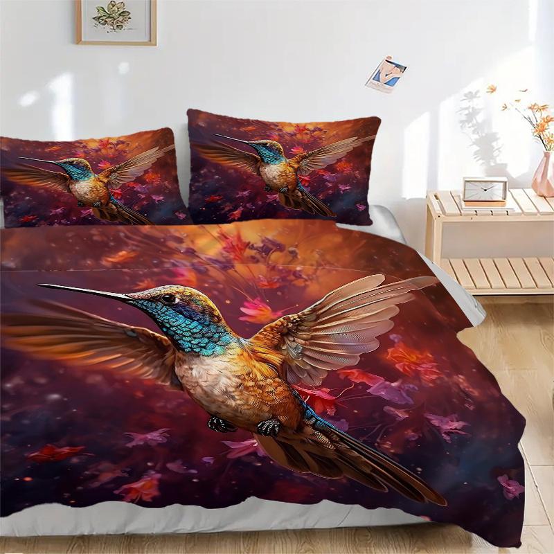 3pcs Hummingbird in Flight Printed Quilt Set - Soft and Comfortable Quilt Cover for Bedroom, Guest Room and Dormitory