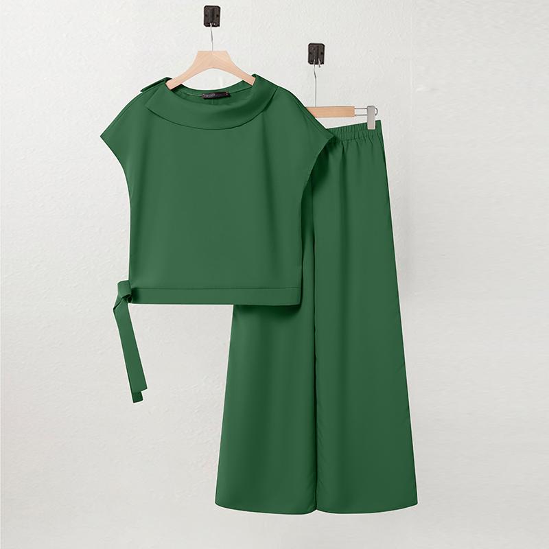 

ZANZEA Женская блузка с коротким рукавом и брюки Летние комплекты-двойки 5XL зелёный