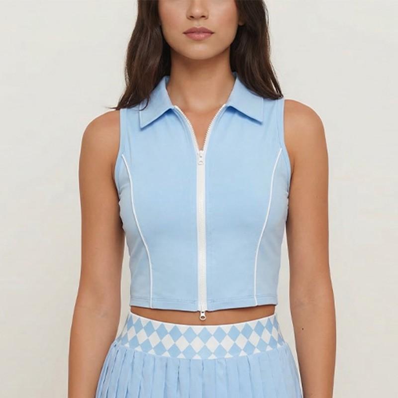 Sleeveless Double-zipper Sports Vest Women s Breathable Anti-exposure Skirt Golf Pleated Tennis Dress S
