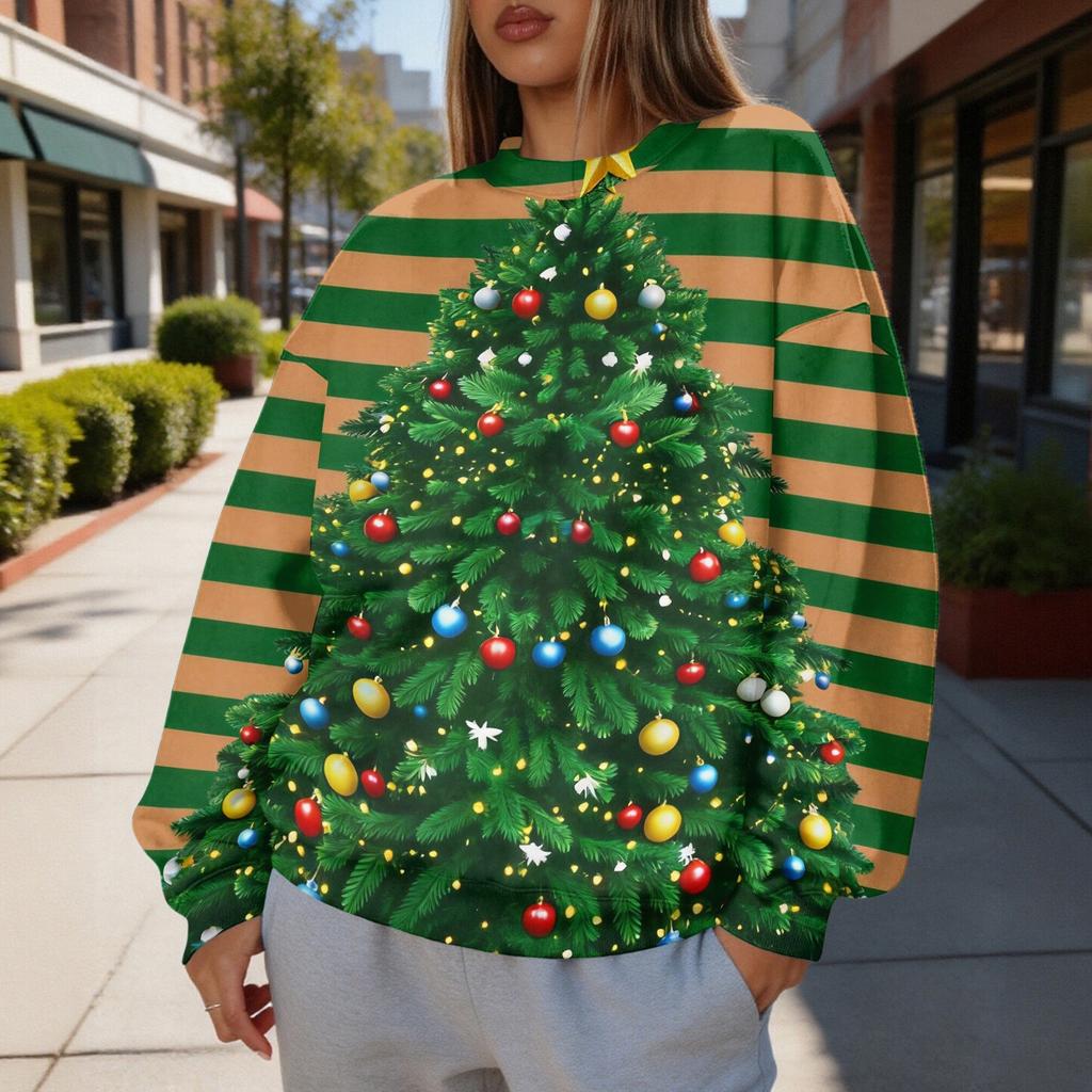 Women's Trendy Christmas Graphic Crewneck Sweatshirt Lightweight Casual Pullover Top for Holiday