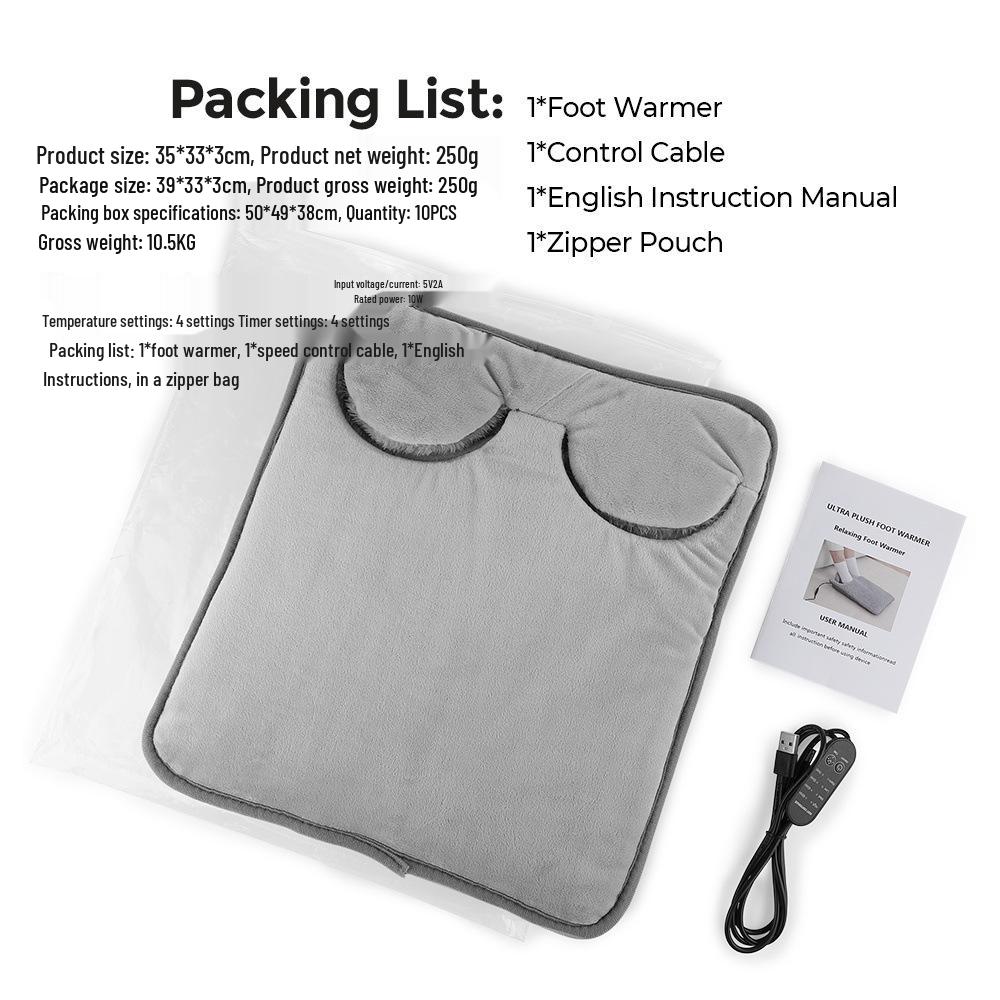 

Multi-functional Electric Heating Pad: Foot, Hand, and Belly Warmer with 4-Level Temperature and Timing Control сірий колір
