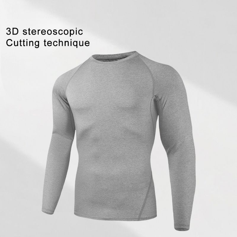 Men's Quick-Dry Sports Compression Shirts Tights Solid Color Crew Neck Fitness Top