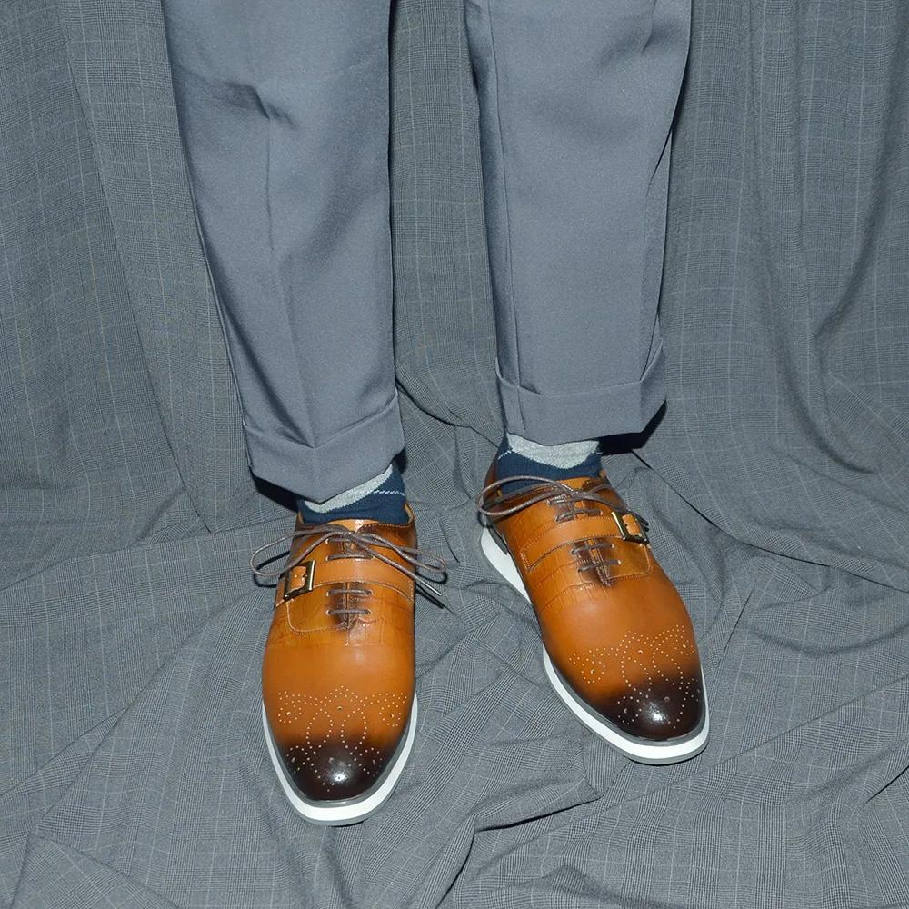 Genuine Leather Men's Oxford Shoes Flats Lace-Up Monk Strap man Sneakers Brogue Business Casual Formal Shoes for Men
