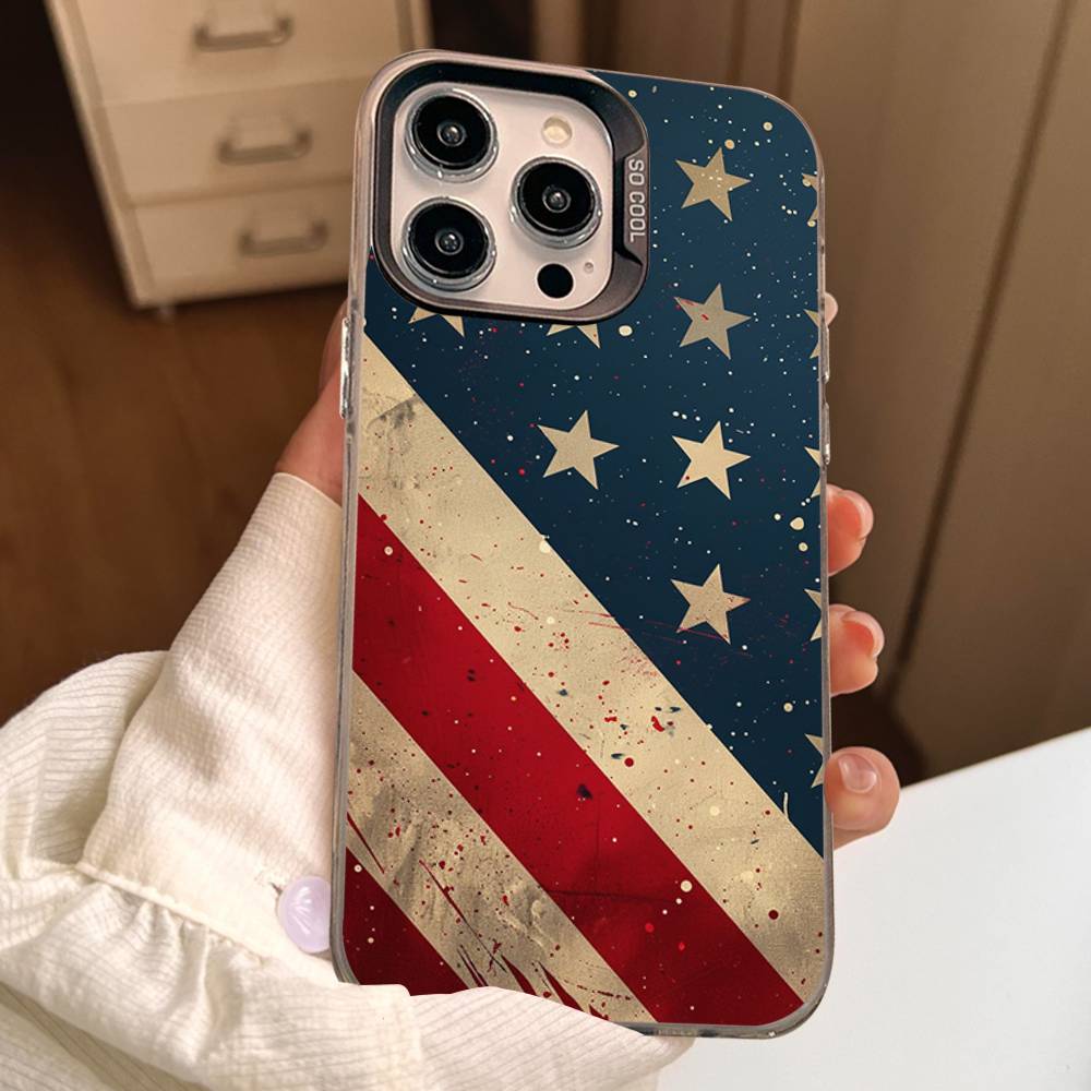 USA & UK Flaggen Hülle für iPhone 17Air 16 15 14 13 12 11 Pro Max X XS XR Plus Bunte Silberne Handyhülle