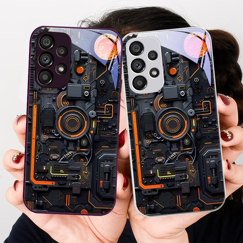 Mechanical structure device for Samsung Galaxy S24 Plus S20 21 FE S23 Ultra S8 9 A70 72 73 50 51 52 53 Tempered glass phone case