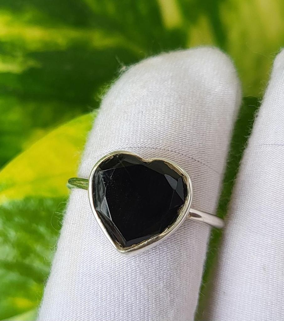 Natural Heart Black Onyx 925 Sterling Silver Heart Ring 8.25 US, Gift Ring A 39
