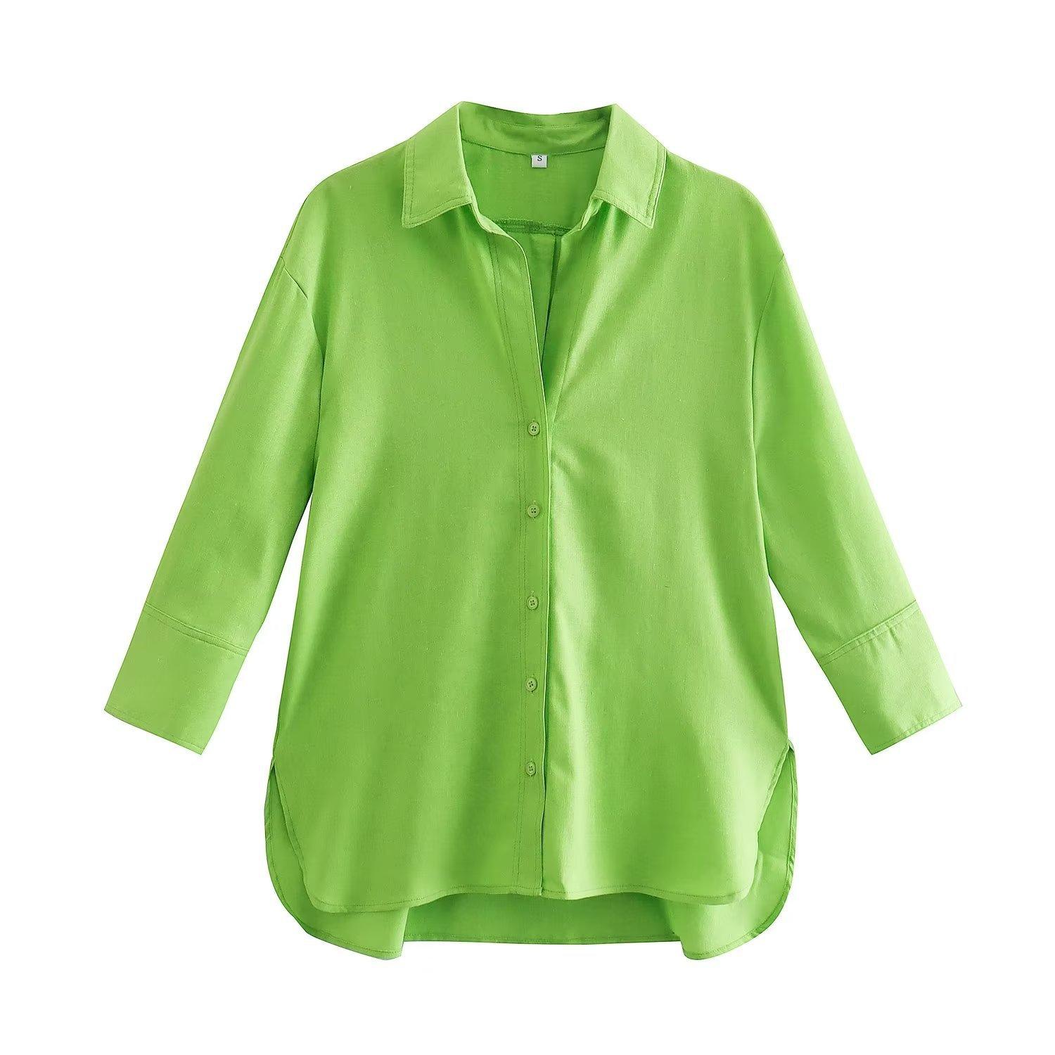 

Жіноча блуза з довгим рукавом, шикарна жіноча високоякісна повсякденна жіноча сорочка великого розміру S світло-зелений колір