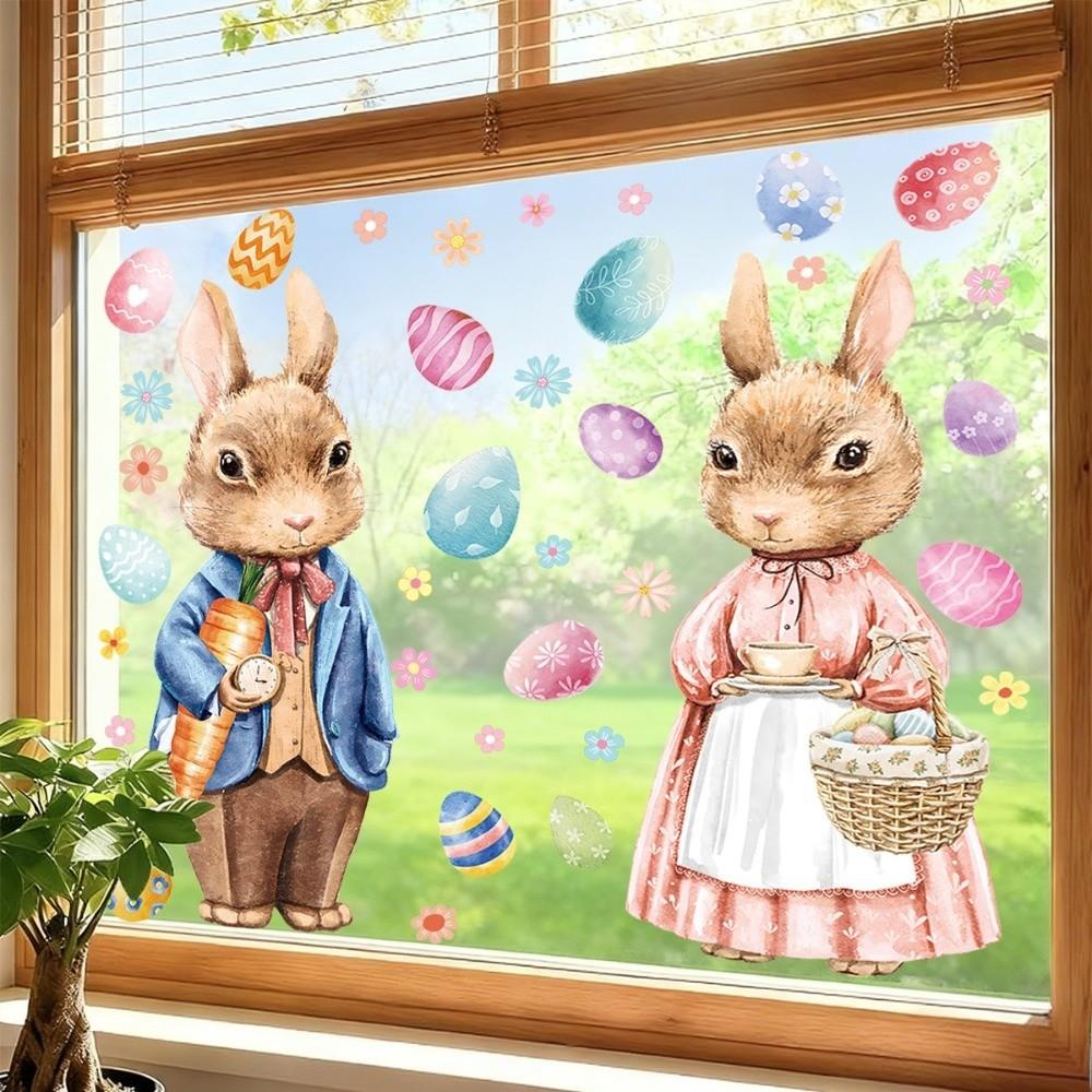 Waterproof Easter Egg Window Decals Creative Easter Bunny Static Cling Decal  Window Decoration