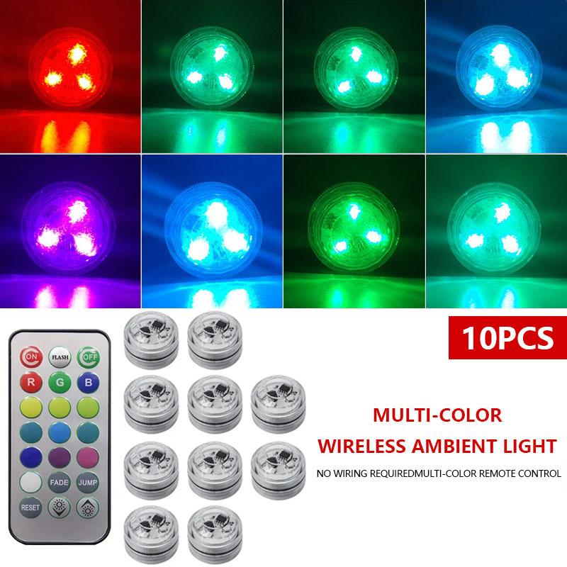 LED Car Interior Ambient Light Decoration Wireless Adhesive Bicycle Tail Light Auto Roof Atmosphere Lamp Diamond Diving Light