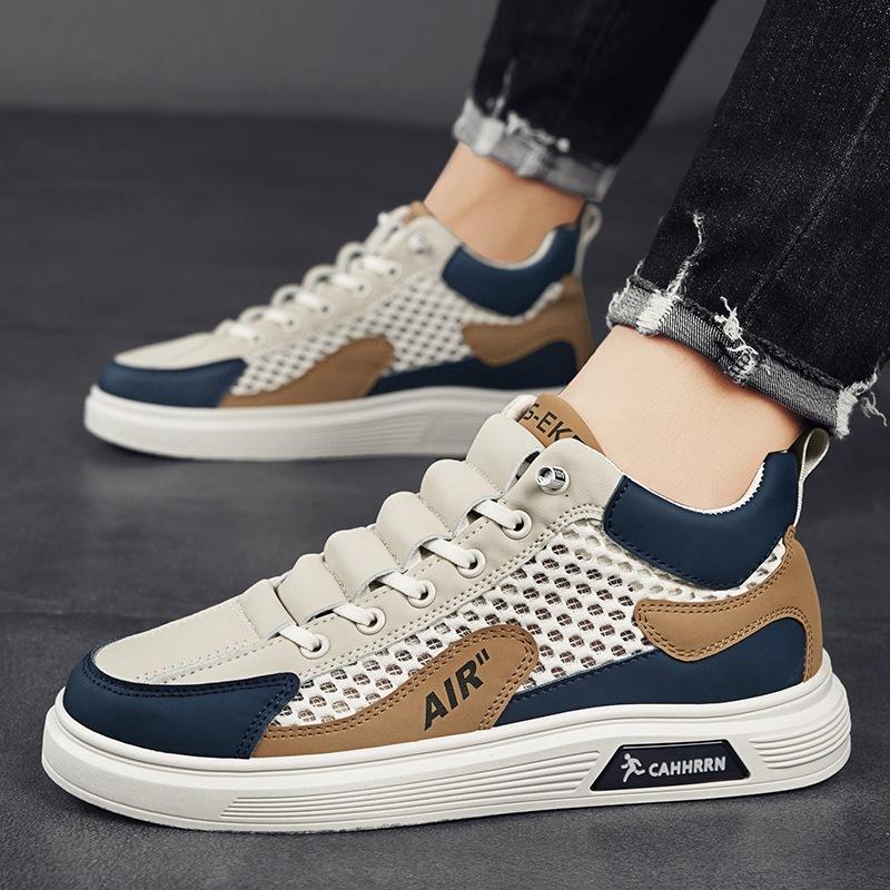 High-top Board Shoes Men's Summer Mesh Men's Shoes 2024 New Breathable Hollow Casual Trendy Shoes Students and Teenagers
