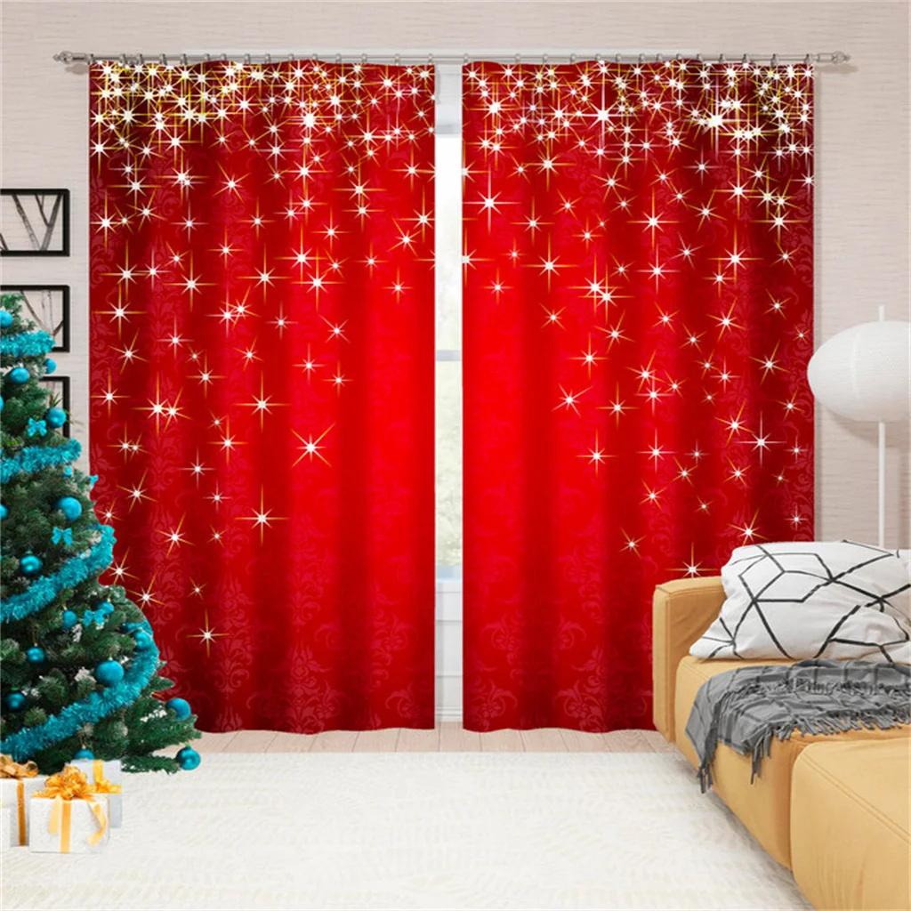 Cartoon Christmas Happy New Year Star Red Ball Window Curtains Blinds for Living Room Bedroom Kitchen Door Home Decor 2 Panels