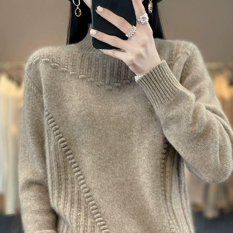 Women's Solid Color Turtleneck Sweater Autumn Winter Knitted Top Fashionable Warm Base Layer