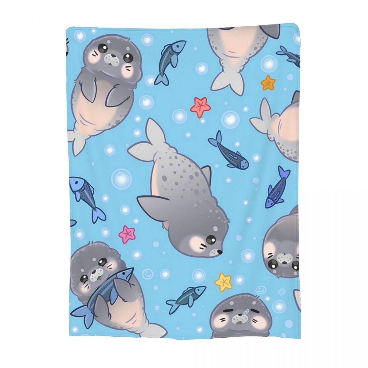 Kawaii Seal Pattern Blanket Soft Warm Flannel Throw Blanket Bedspread for Bed Living room Picnic Travel Home Sofa 80x120cm